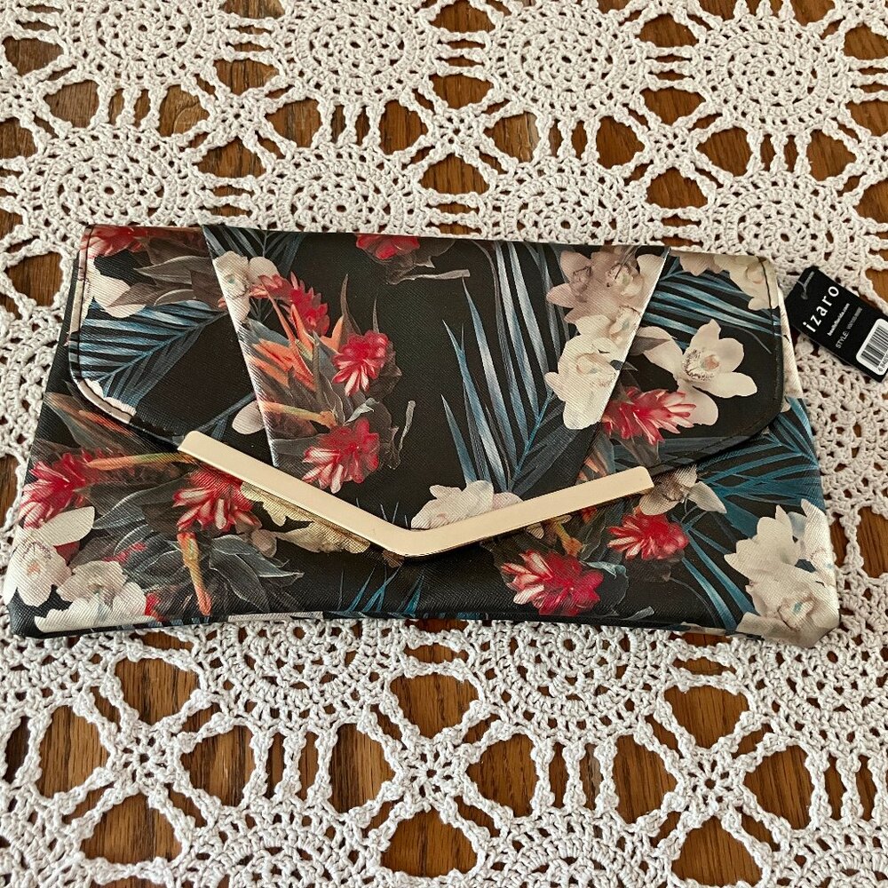 New with Tag Jessica McClintock Floral Clutch Purse with Shoulder Chain